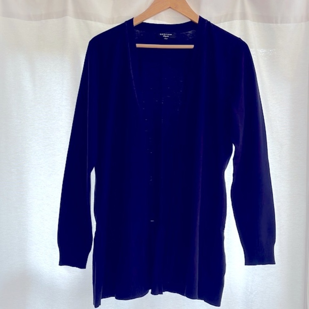 navy open front cardi